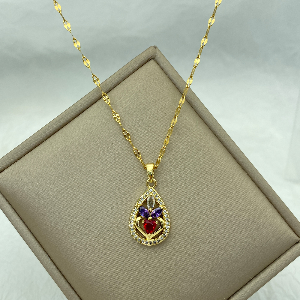 Gold Color Stainless Steel Necklace for Women Style Butterfly Jewlry Green Water Copper Pendant Zircon Pearl Cross Butterly