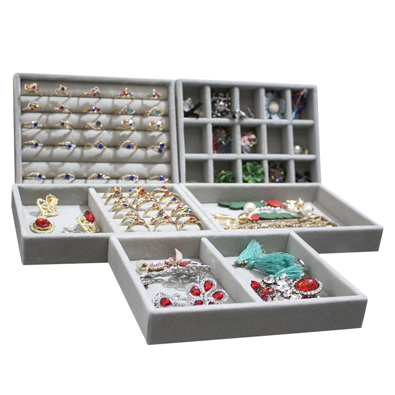 Velvet Jewelry Ring Display Organizer Case Tray Holder Necklace Earrings Bangle Storage Box Showcase Jewelry Stand Holder