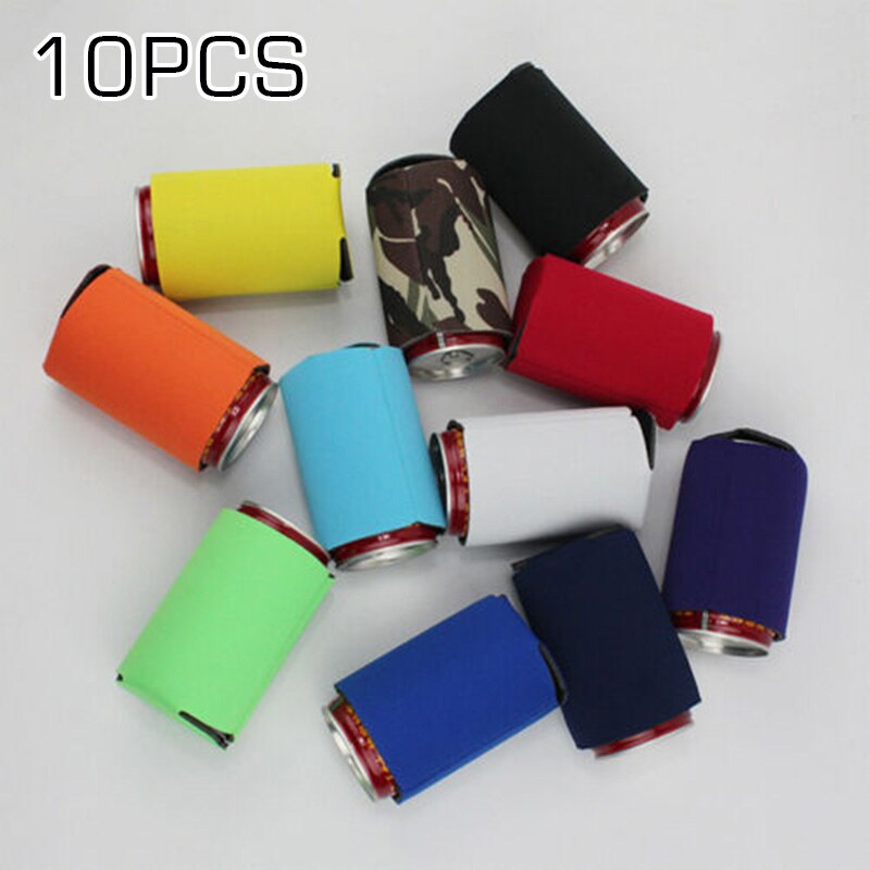 10 pièces néoprène canette de bière refroidisseur boisson tasse bouteille manchon isolant-enveloppe couverture Portable bouteille en plein air manchon Camping canette tasse Soda