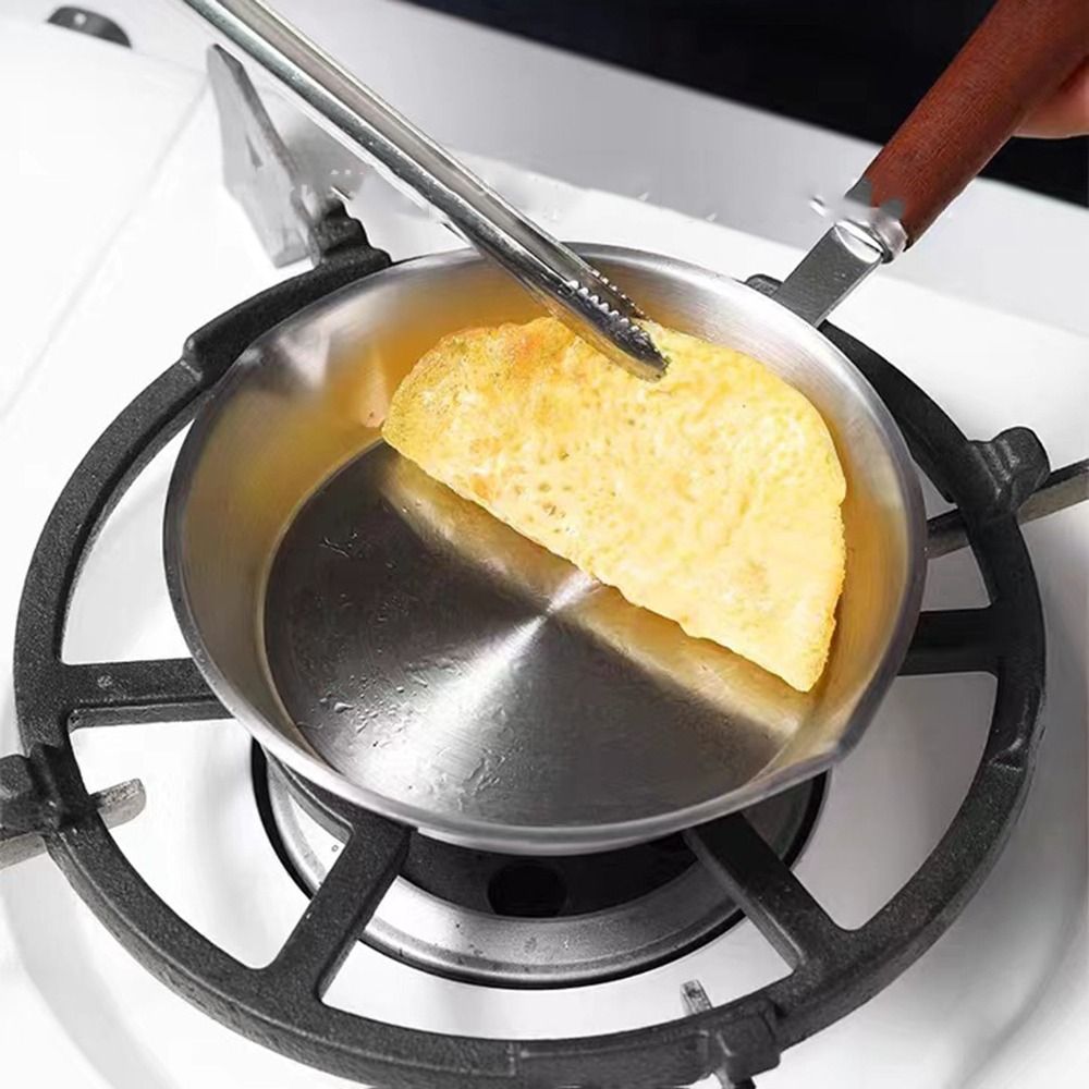 Easy To Clean Flat Bottom 304 Stainless Steel Frying Pan Wooden Handle Oven Safe Cooking Pan Nonstick 12/16cm Omelette Pan Home