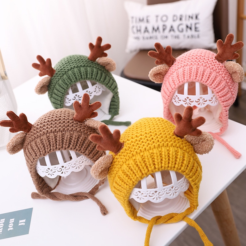 Gorro para bebé con orejas de alce, gorro cálido de punto para bebé, niño y niña, gorros de invierno, gorro para niño, gorro para niño