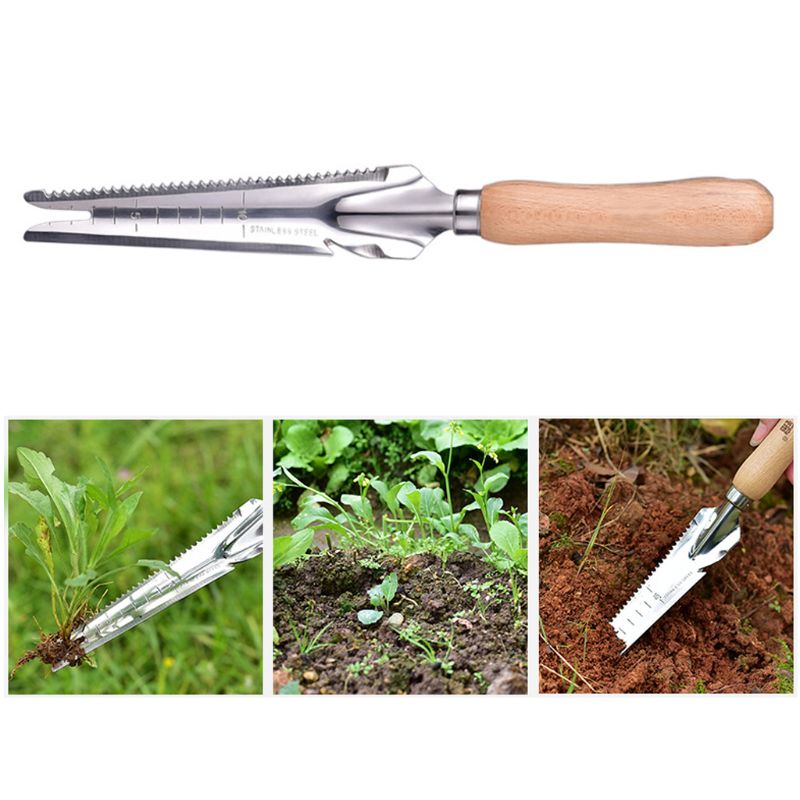 Escardador de jardín de acero inoxidable, herramienta de mano, pala de deshierbe de jardinería con mango