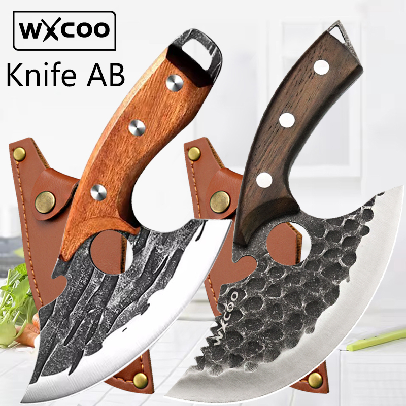 WXCOO Hand Forged Hammered Chef's Knife Stainless Steel Kitchen Knives Meat Cleaver Splitting Slicing Knife Fruit Paring Knife: black