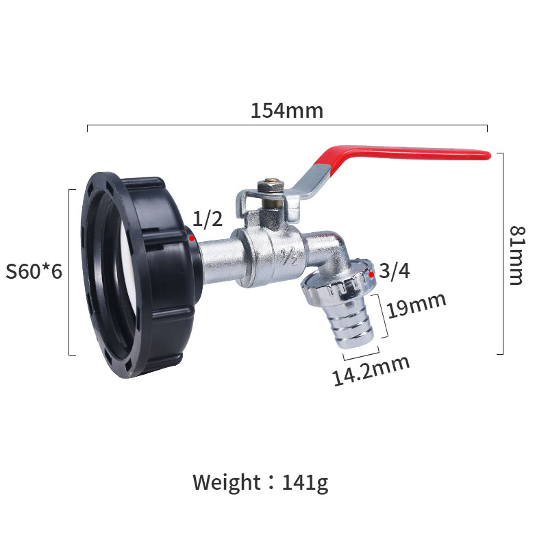S60x6 Coarse Thread IBC Tank Tap Connecter x 1/2'' 3/4'' Water Coupling Adapter 1000L Garden Home Replacement Valve Fitting: Brown