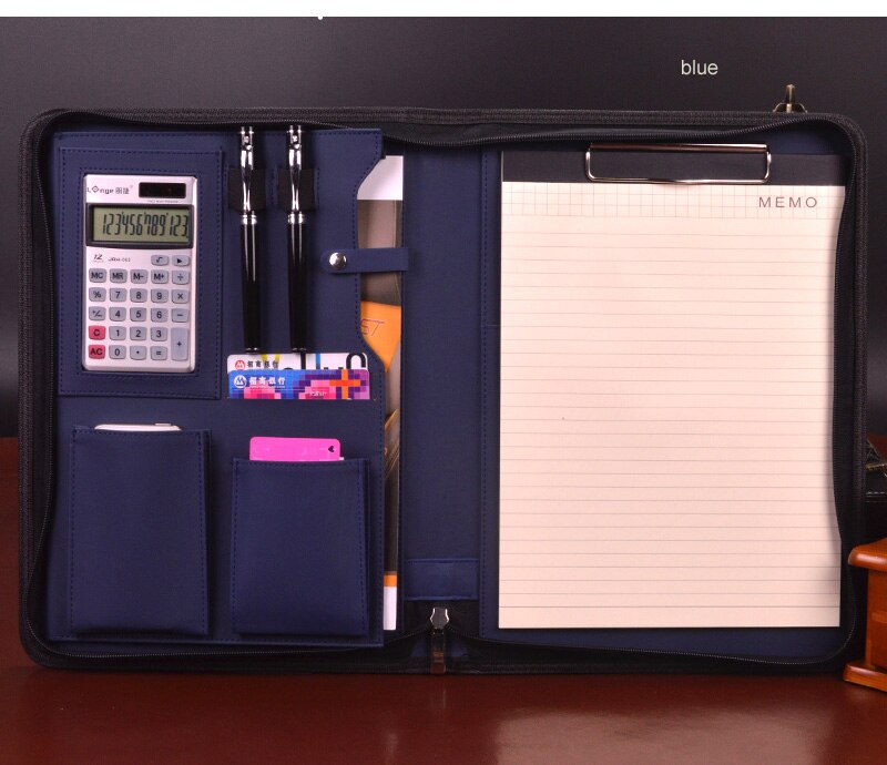 Multifunctional Business Zipped Padfolio Folder Document bag Organizer PU Leather A4 Portfolio Notepad calculator
