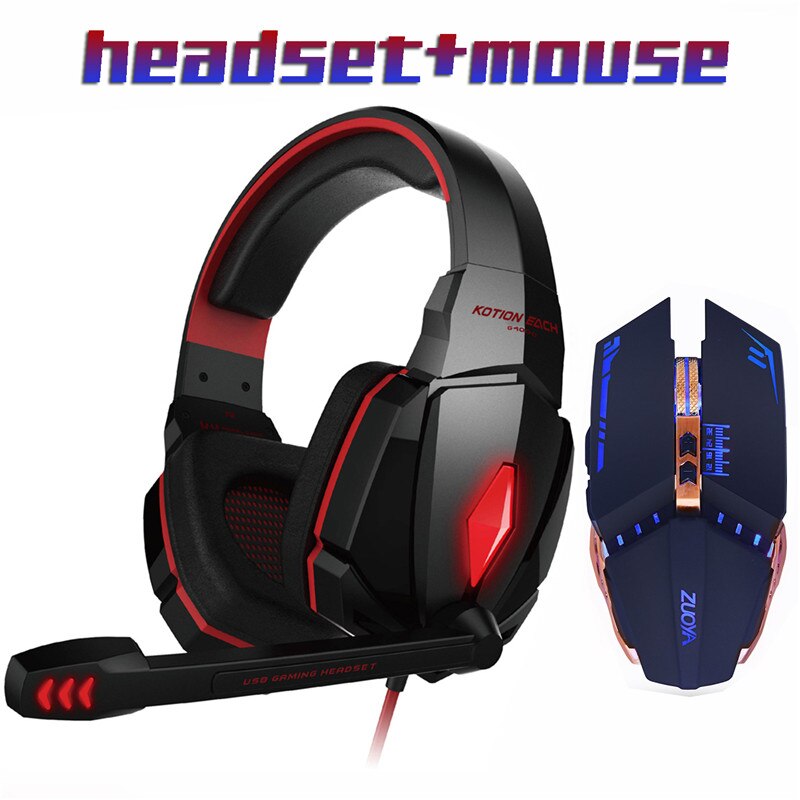 Gaming Headphone headset Stereo Earphone for gamer+Gaming Mouse 5000DPI Adjustable Mice LED Light Optical USB Wired laptop: G4000 Red MMR5