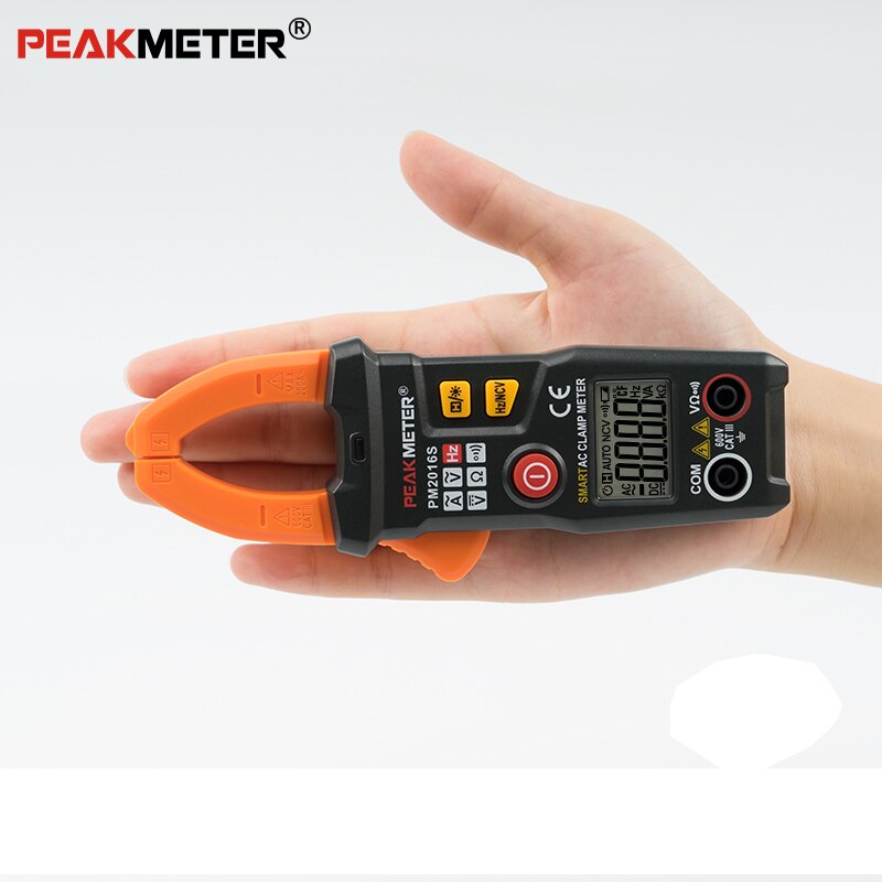 Official PEAKMETER PM2016S Smart Mini Digital AC Clamp Meter Multimeter with Resistance frequency data hold NCV tester