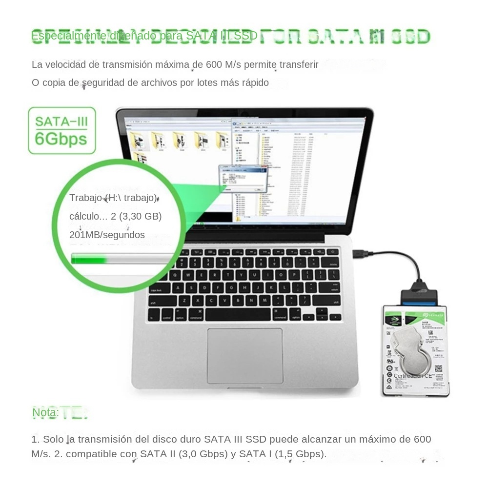 Usb sata 3 -kabel sata til usb 3.0- adapterkabler opptil  to 6 gbps støtte for 2.5- tommers ekstern ssd hdd-harddisk 22 -pinners sata iii for pc