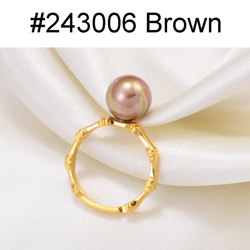 Anniyo Hawaiian Bamboo Pearl Ring for Women Girls Resizable Ring Birthday Wedding Party ,Guam African Luxury Jewelry #243006: Brown Pearl