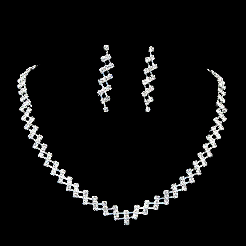 Mode Vrouwen Ketting Oorbellen Set Lichtmetalen Strass Bruiloft Bridal Lady Dangle Earring Kettingen Sieraden Accessoires