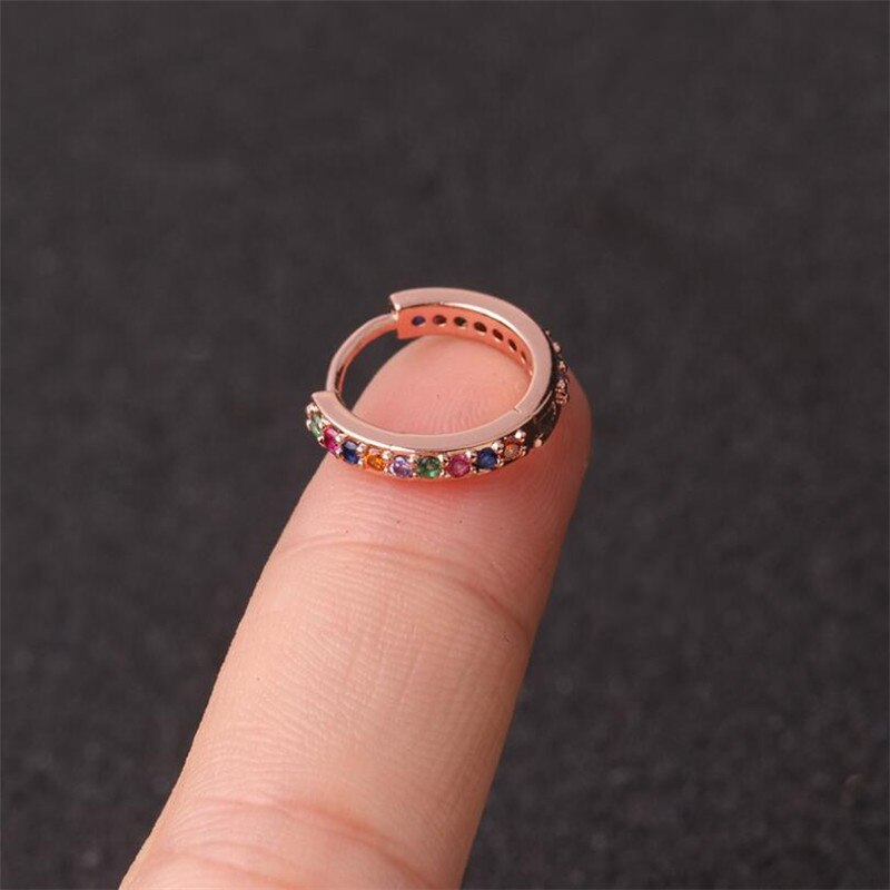 6 8 10mm 1pc mix color Stainless Steel Barbell round Cz Hoop Cartilage Helix Daith Rook Lobe Earring Circle Ear Piercing Jewelry: rose gold mix / 6mm