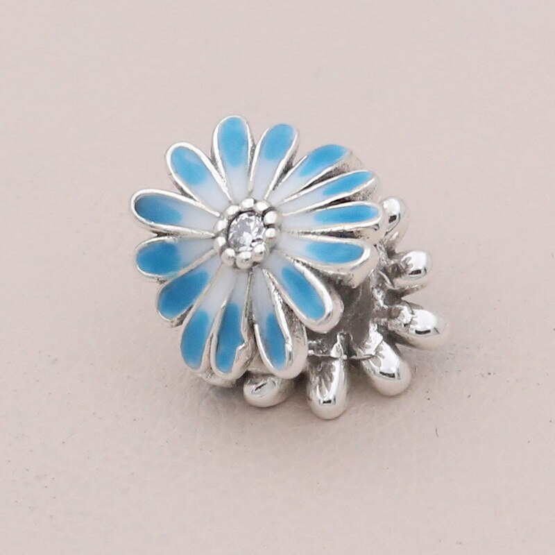 Originele Blauw Daisy Bloem Met Kristal Kralen Fit 925 Sterling Silver Bead Charm Armband Diy Sieraden