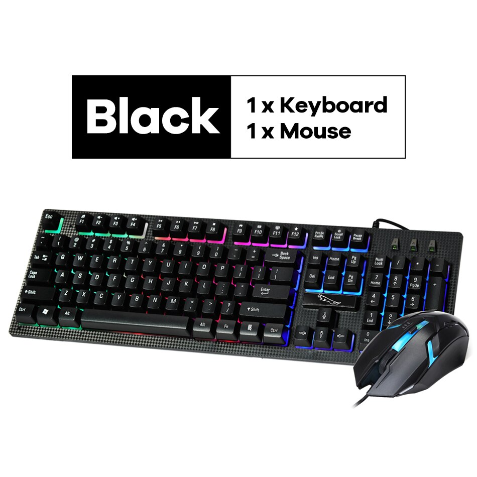 Wired Keyboard and Mouse Combo RGB Backlight Gaming Game USB Wired PC Gamer Keyboard Mouse Mice Set Black /White: Black