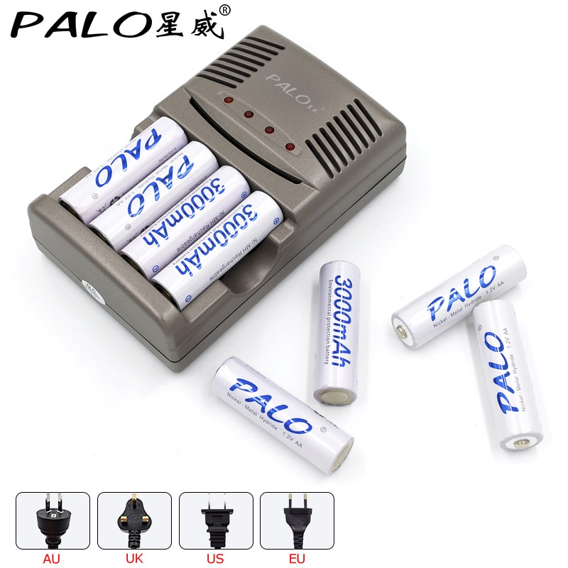 PALO 9v 6F22 300mAh Ni-MH NiMH 9 Volt Rechargeable Batteries + Charger For 6F22 9V NiCd NiMh Li-ion Rechargeable Batteries