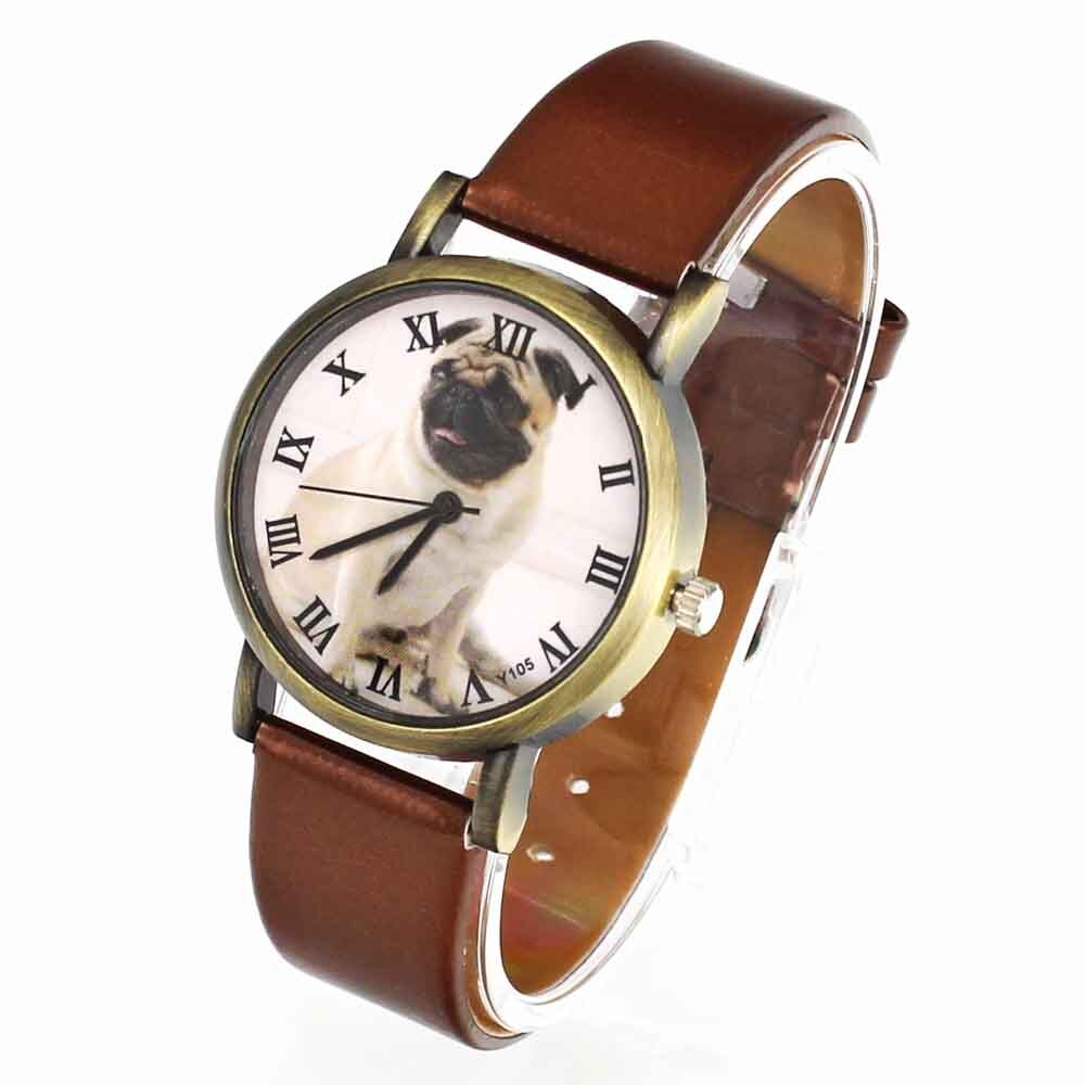 Mops Haustier Hund PU Leder Band Uhren männer frauen lässig Silikon Band Armbinde unisex Sport Quarz Handgelenk uhr