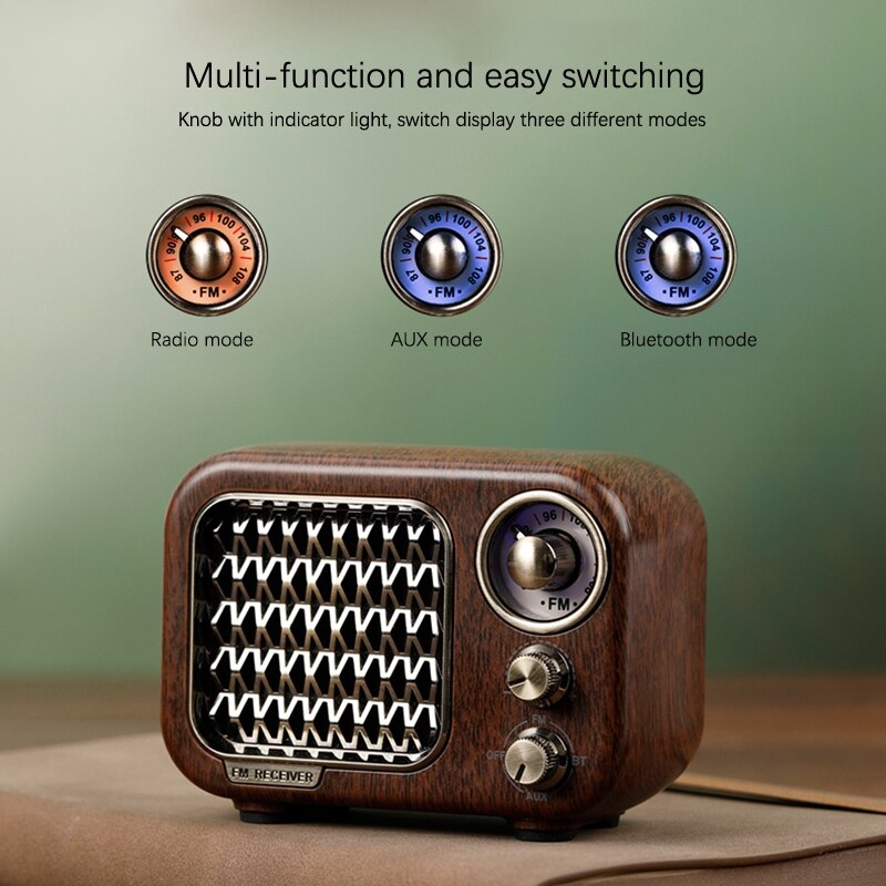 FM Small Retro Radio with Bluetooth, Nostalgic Radio with 1100MAh Rechargeable Battery, Support AUX/TF Card/Bluetooth