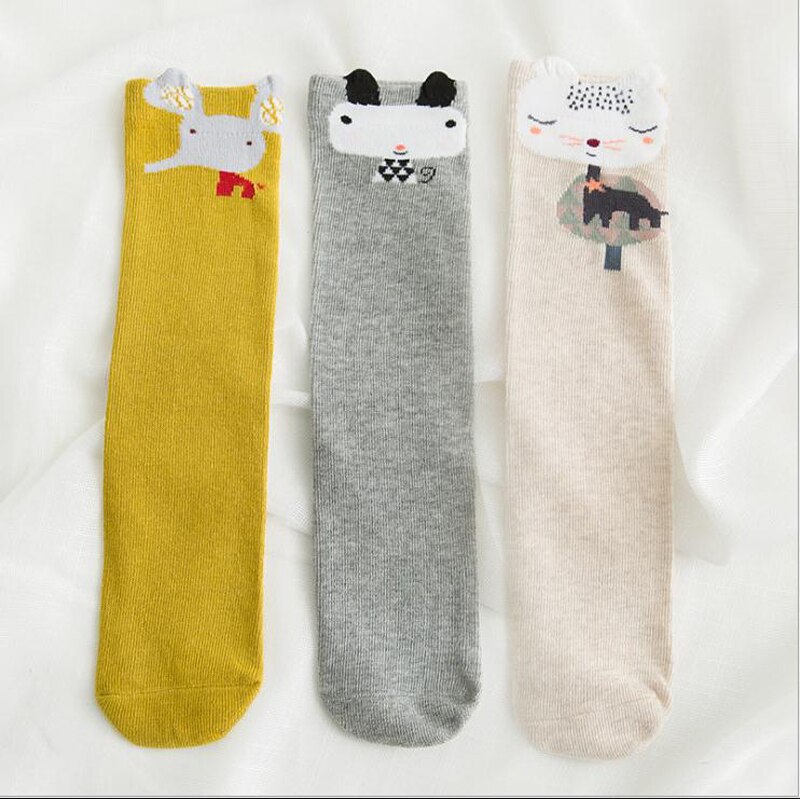 Focusnorm Baby Girl Knee Socks Soft Warm Socks Cute Long Colorful Cotton Print Cute Animal Fit Socks