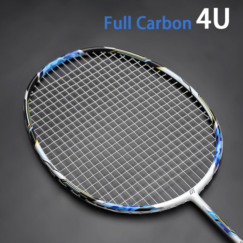 Camouflage Print Super Licht Carbon Fiber Badminton Rackets 4U 82G Geregen Professionele Racket Met Strings Zakken: Blauw