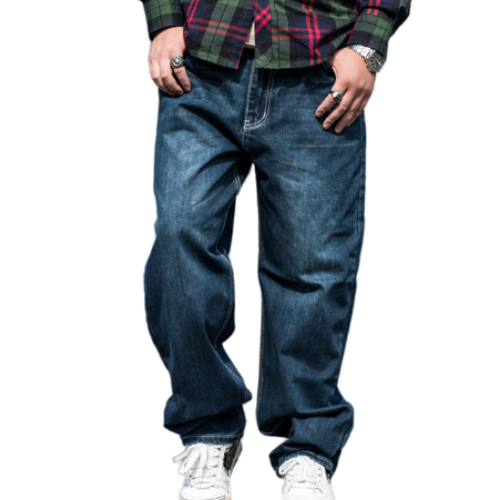 Herr vår höst vida ben baggy jeans byxor herr blå raka jeans hip hop lösa långa jeans byxor man plus size 42 44 46: 46