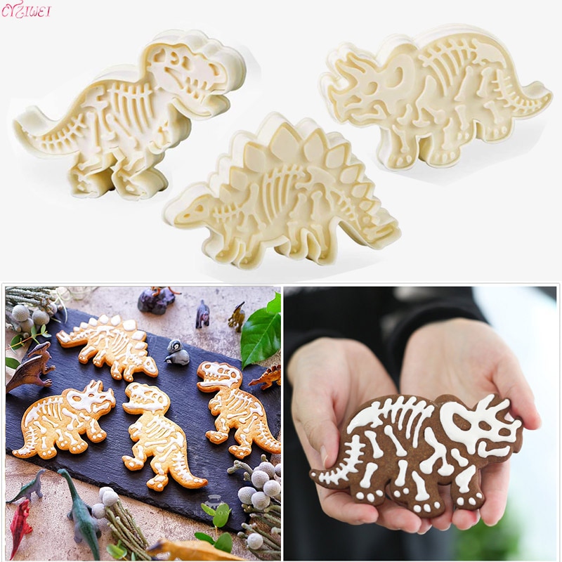 3D Dinosaurus Cookie Cutters Mold Dinosaurus Biscuit Embossing Mould Sugarcraft Dessert Bakvorm Fondant Cake Decoratie Tool 3Pc