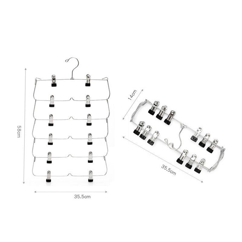Cintres à 6 niveaux pour jupe et pantalon, avec Clips réglables, gain de place, 12 Clips de stockage pour vêtements, support métallique