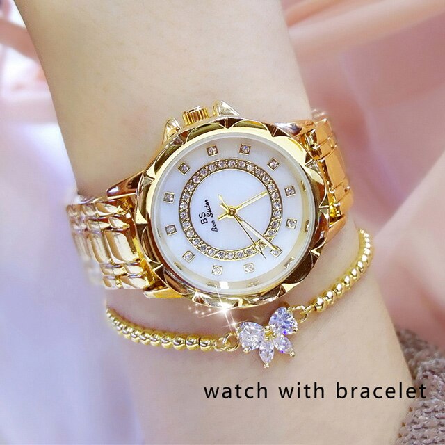 Luxury Brand 2022 Diamond Women Watch Rhinestone Ladies Watches Rose Gold Clock Wrist Watches For Women relogio feminino: gold bracelet