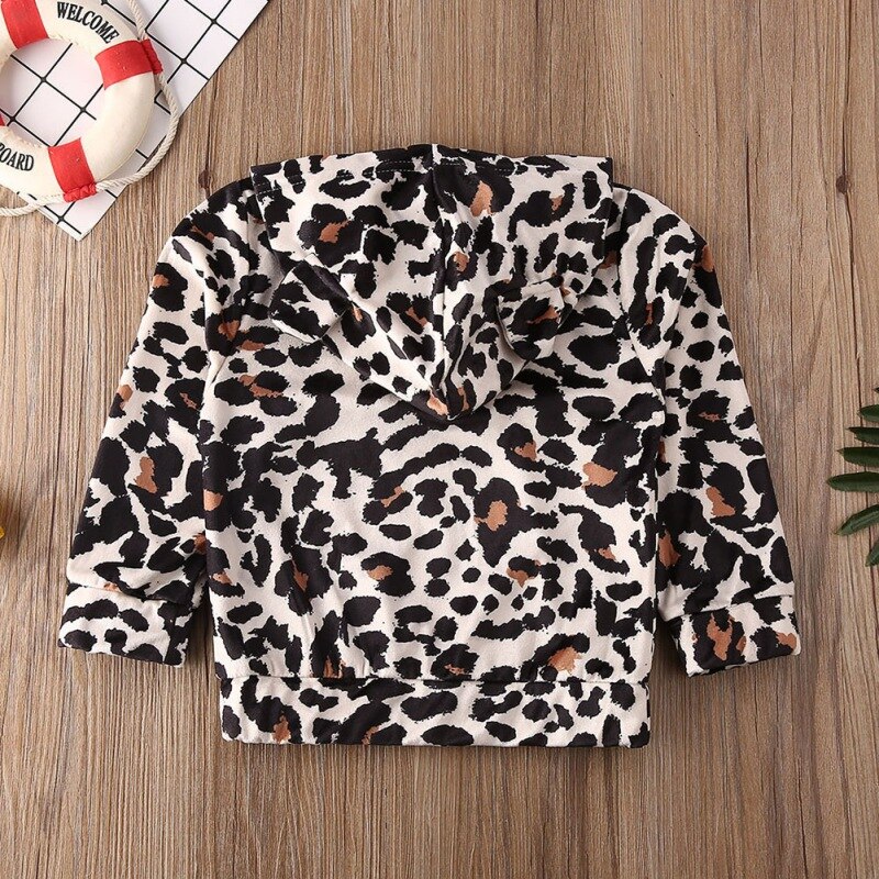 Otoño , prendas de vestir exteriores para bebés y niños, estampado de leopardo, Sudadera con capucha de manga larga, trajes estilo abrigo, Tops, ropa