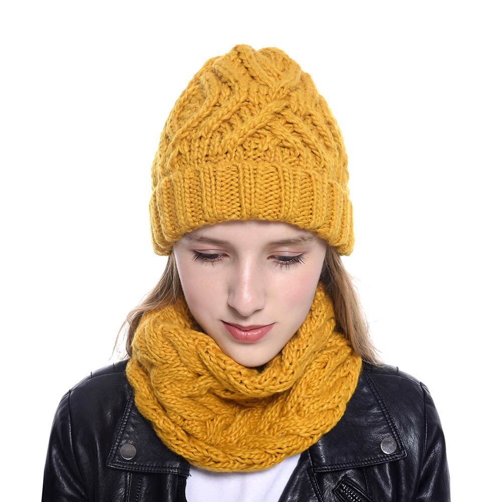 Sombrero y bufanda Multicolor para unisex, sombrero de acrílico sólido para mujer, con bufanda, sombreros de punto cálidos para exteriores, conjunto de bufandas, accesorios de invierno
