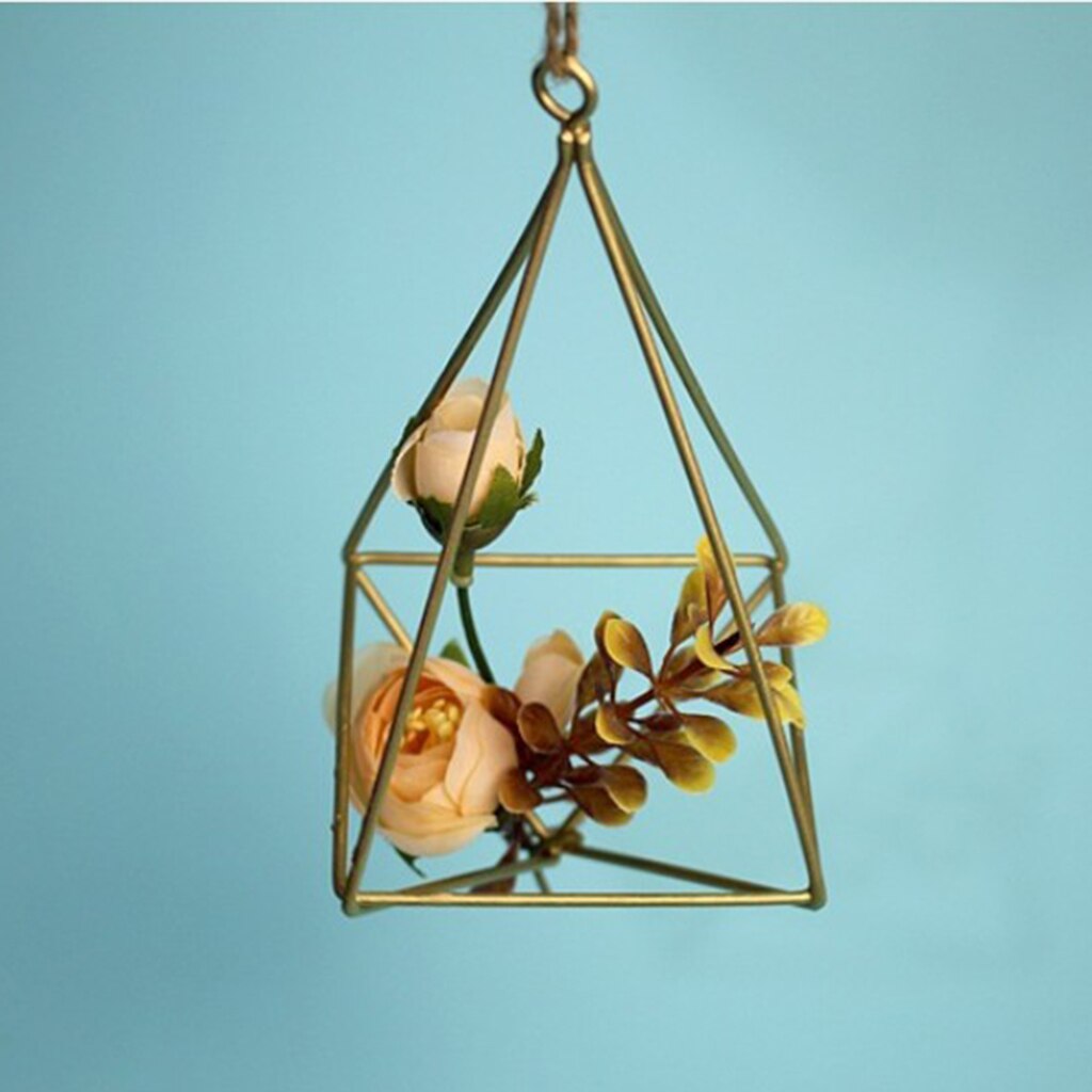 Wrought Iron Air Plants Flower Pot Holder Geometric Diamond Shaped Wall Hanging Decor Flower Basket