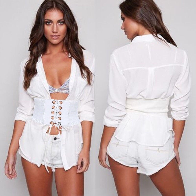 Kvinder damer blødt pu læder wrap rundt slips korset cinch talje bred kjole bælte