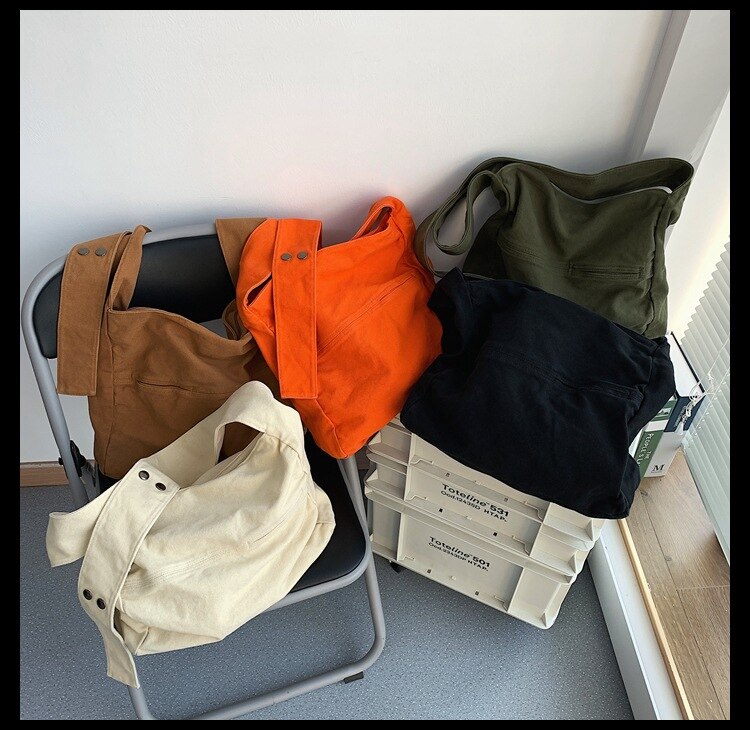 Sac Hobo en toile pour adolescent, sac en coton réutilisable pour étudiant en ecologie, sacoche élégante pour tous les jours à la coréenne