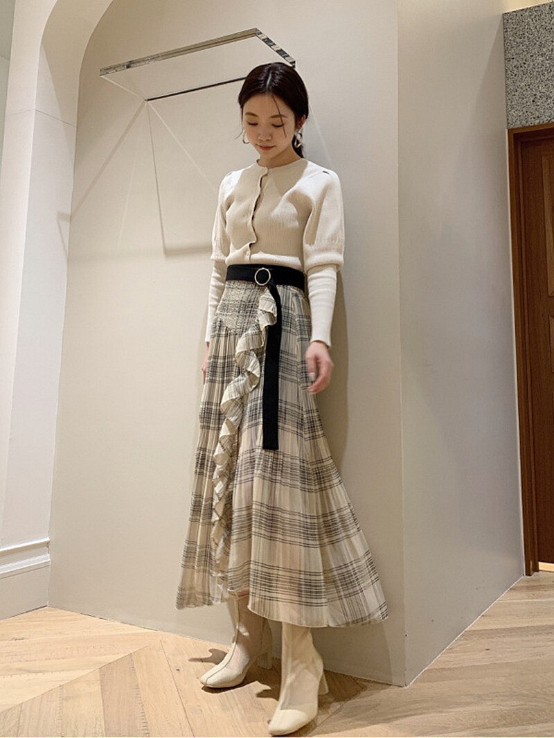 spring Japanese women's irregular plaid slit skirt