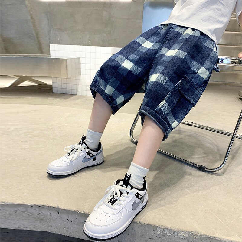 Summer Kids Shorts Boys Denim Shorts Children Short Plaid Jeans Children Pants Boys Shorts Teen Casual Clothing 8 10 12Y