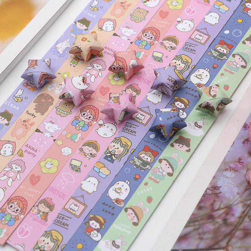 136 Outer Space Sky Origami Stars Paper Lucky Kawaii Star 8 Different Designs Decoration Folding Paper for Origami Arts Crafting