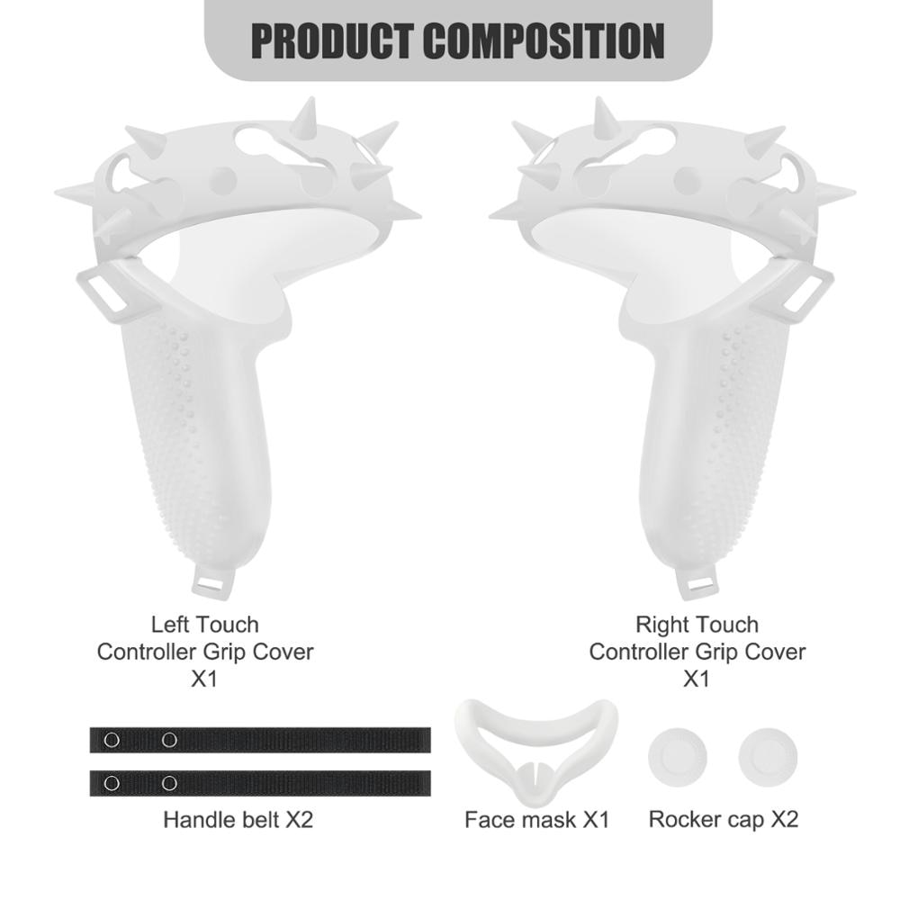 Touch Controller Grip Cover+Knuckle Strap+VR Silicone Face Cover Mask Pad+Thumb Button Caps for Oculus Quest 2 VR Accessories