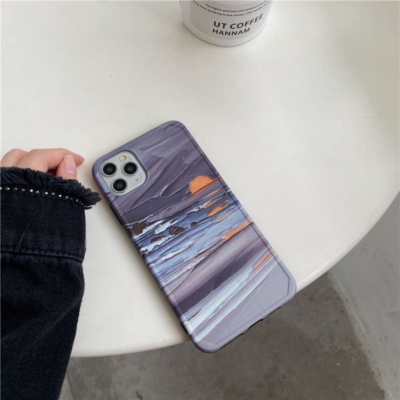 Ocean sunrise obraz olejny ramka na zdjęcia etui na telefon dla iPhone 12 11 Pro X XS Max Xr 8 7 Plus miękka IMD silikonowa tylna okładka Coque