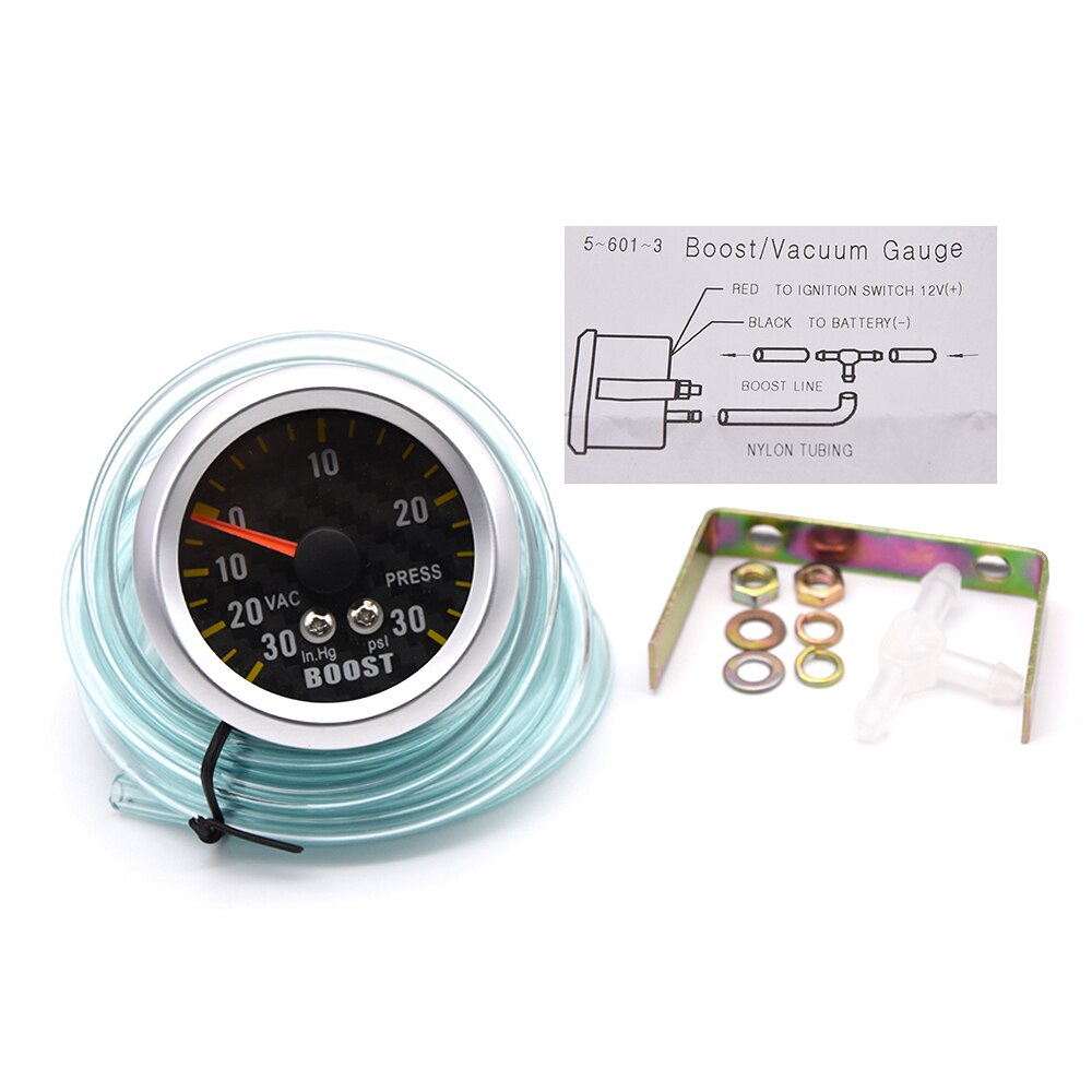 2 &quot;52Mm Auto Turbo Boost Gauge + Sensor -30 ~ 30 Psi Analoge Carbon Fiber Gezicht meter Met Gauge Pod Houder Triple Cups Plastic