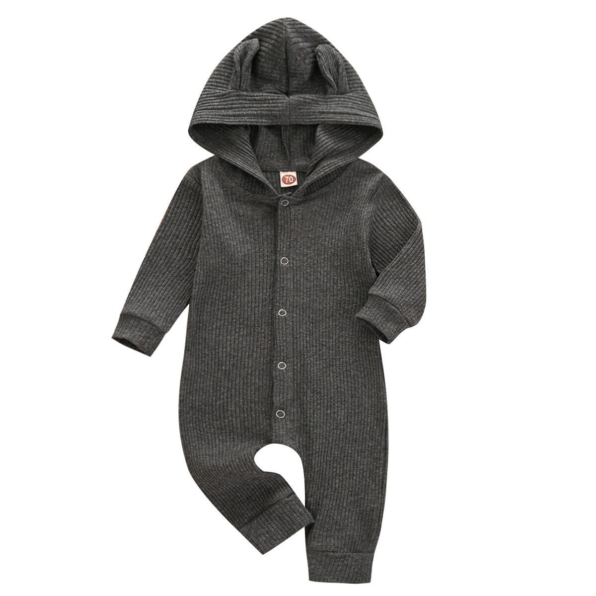 Citgeett frühling 0-24m Baby mädchen jungen einfarbiger strampler mütze kleinkind langarm knopf kapuzenoverall herbstkleidung