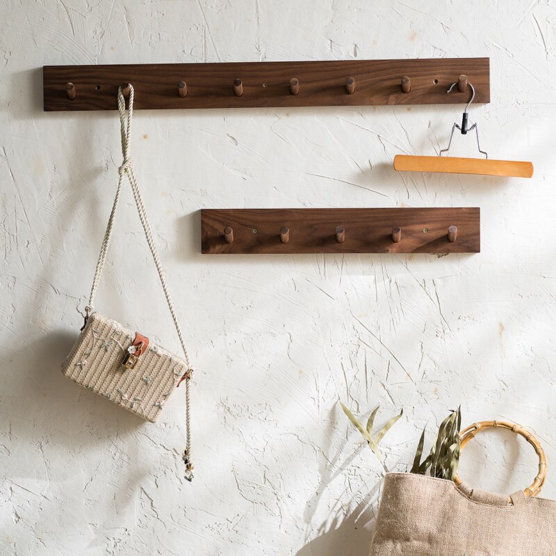 Solid Wood Brass Hook Clothes Hook Wall Entrance Wall Hanging After The Door Wall Mount Key Coat Hooks Walnut Wood