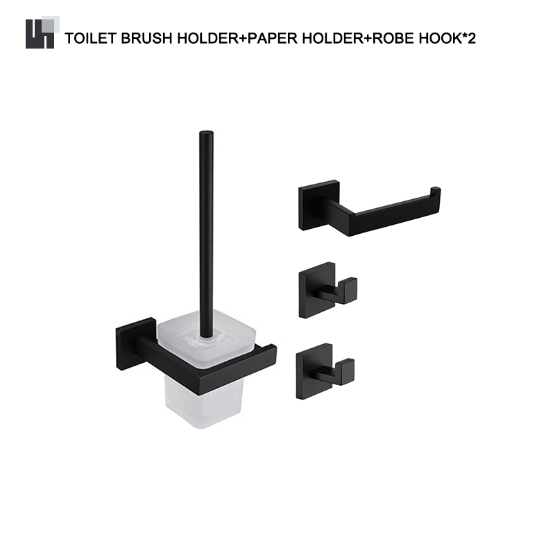 Zwarte Badkameraccessoires Rvs Set Wandrek Handdoekrek Handdoekhouder Kleding Haak Toiletborstel Hanger