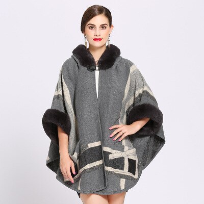 Mingjiebihuo efterår og vinter kvinders solid sjal varm tyk stor størrelse behagelig blød løs poncho: Grå