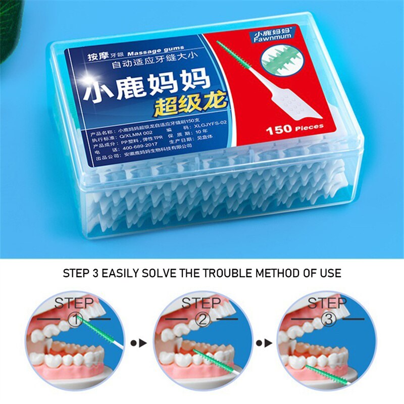 150Pcs/set Interdental brush Orthodontic brush Cleaning Teeth Gaps Oral Care Soft silicone head Interdental brush Good for gums