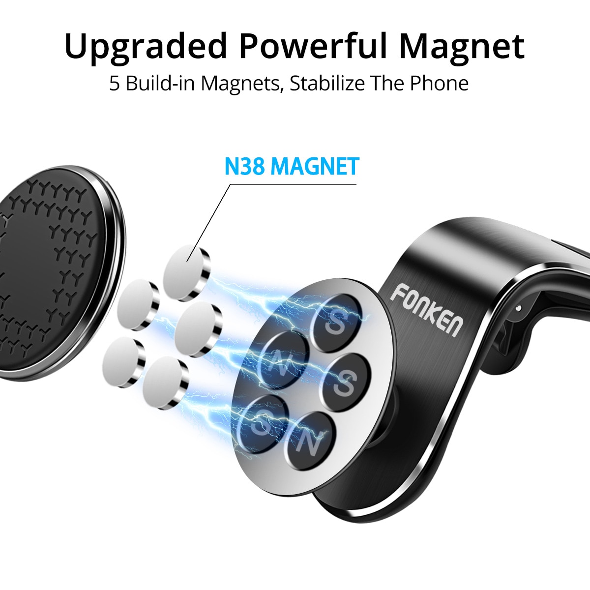 FONKEN Car Phone Holder Mobile Magnetic Car Holder Stand Car Air Vent Clip Mount Aluminum Alloy 360 Rotation Holder in Car
