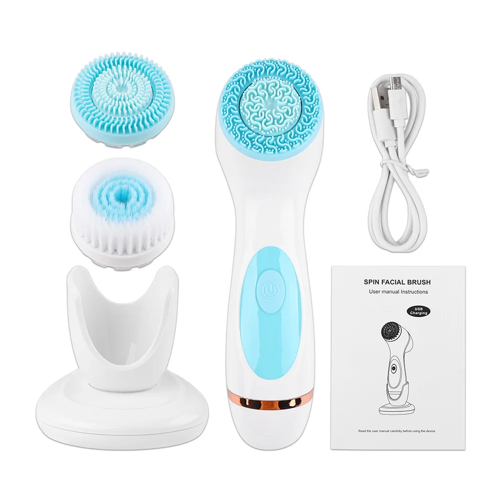 Cepillo de limpieza eléctrico 3 en 1, limpiador Facial ultrasónico, masajeadores faciales, cepillo de limpieza giratorio sónico, herramienta de limpieza profunda Facial: Negro