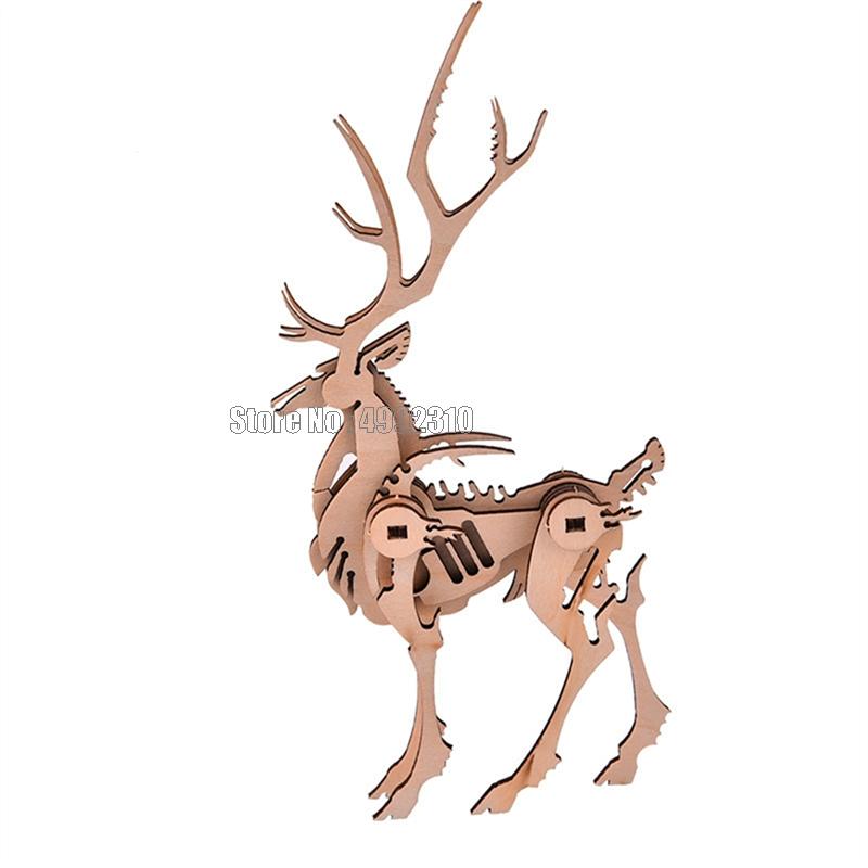 Diy 3d Wooden Puzzle Toy Assembly Animal Deer Tiger Model Building Kits For Children Kids Christmas Educational Toys