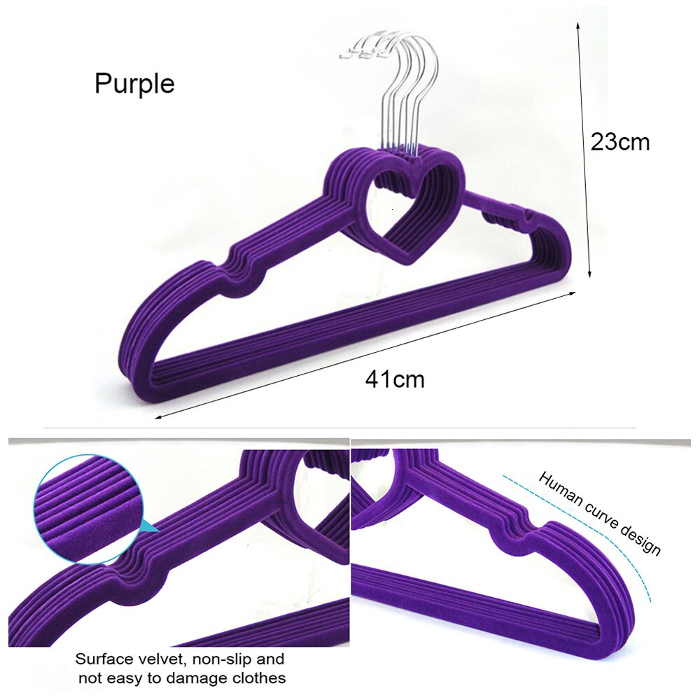10pc/lot Heart Shaped Plastic Velvet Hangers Non-Slip Clothes Hanger with 360 Degree Swivel Hook Kleding Organizer Cabide Veludo