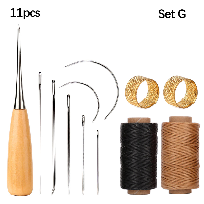 Leather Stitching Tools Kit with Hand Sewing Needles Awl Thimble Waxed Thread Set for DIY Leather Craft Shoemaker Repairs: Chocolate