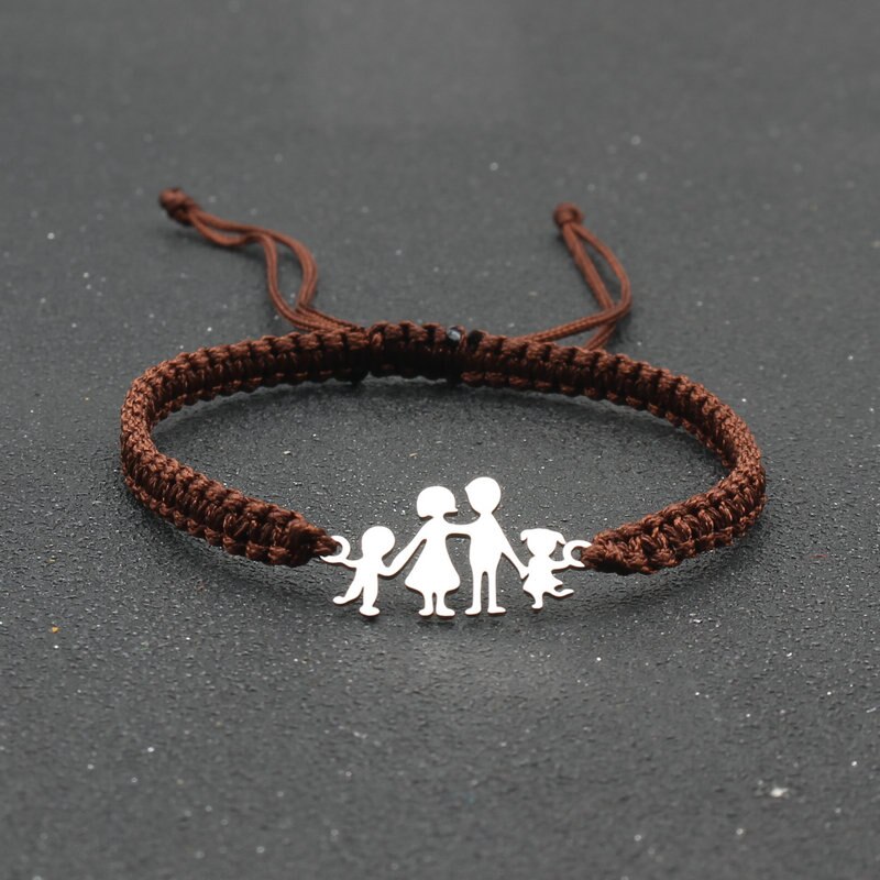 Lucky czerwony sznurek bransoletki dla rodziny tata mama córka syn pleciony ze stali nierdzewnej regulowany urok bransoletka kobiety mężczyźni biżuteria: Brown