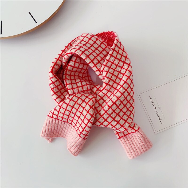 Kids Scarf Autumn Korean Version Children&#39;s Knitted Lattice Baby Bib Wool Knitting Winter Warm Girls Boys Scarves