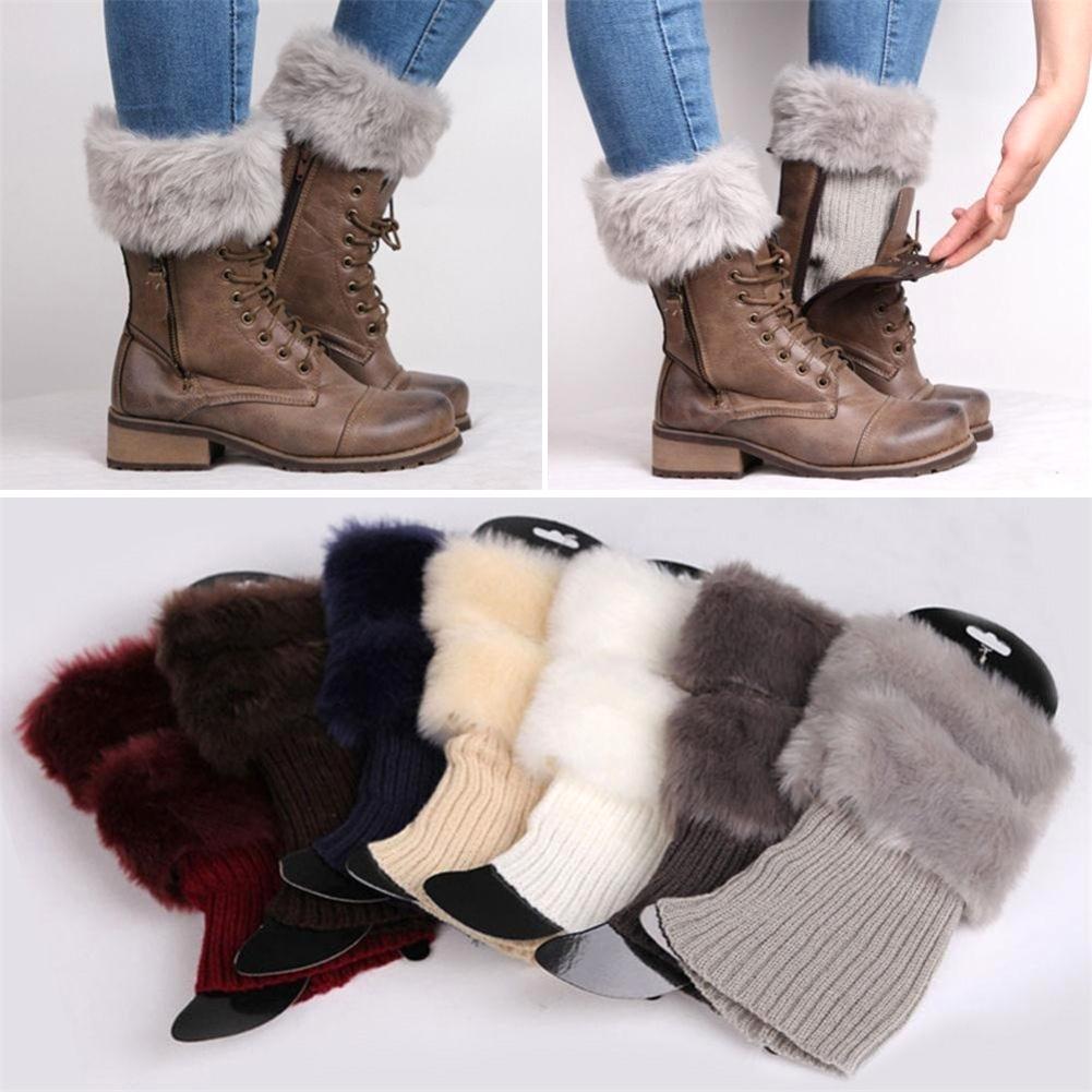 Botas de lana para mujer, calcetines cálidos de imitación de piel, calcetines, zapatos cortos de lana, calcetines